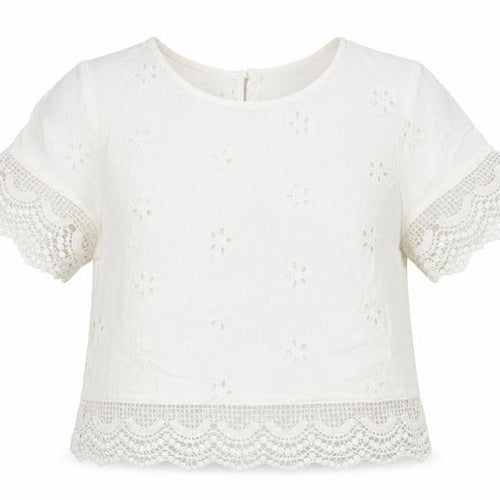 Hollister Women's Cropped Blouse XS White Cotton Boho