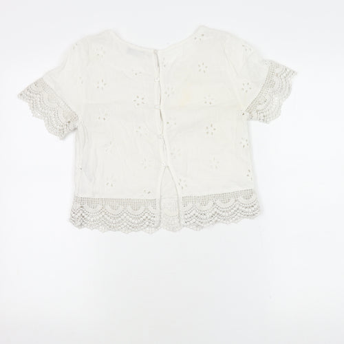 Hollister Women's Cropped Blouse XS White Cotton Boho