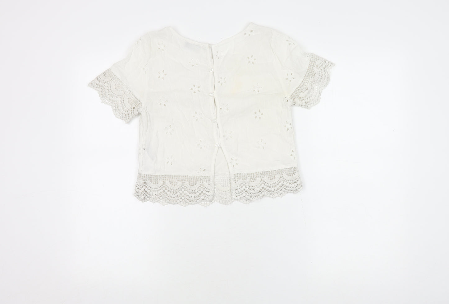 Hollister Women's Cropped Blouse XS White Cotton Boho