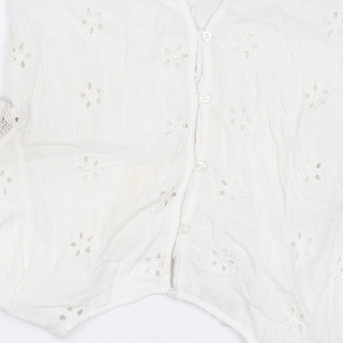 Hollister Women's Cropped Blouse XS White Cotton Boho