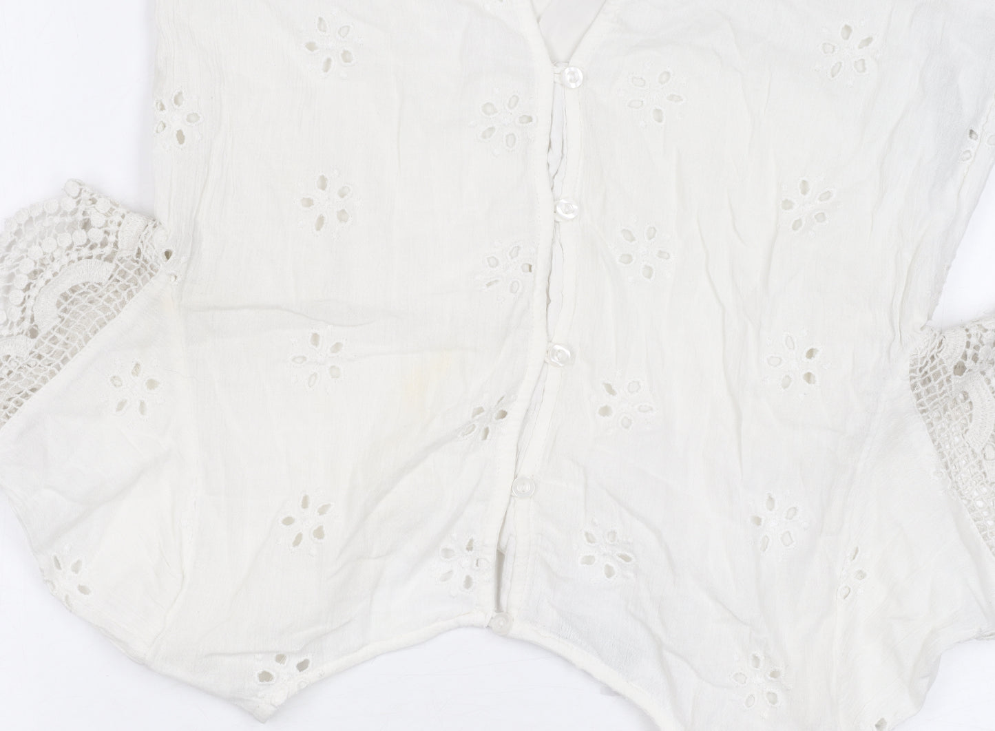 Hollister Women's Cropped Blouse XS White Cotton Boho