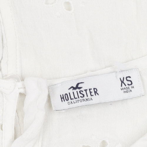 Hollister Women's Cropped Blouse XS White Cotton Boho