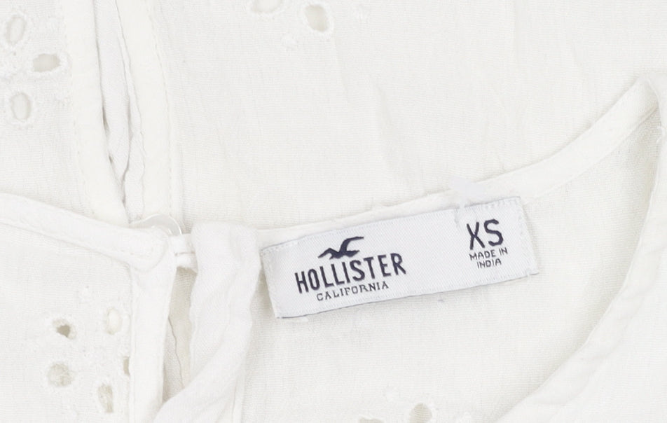 Hollister Women's Cropped Blouse XS White Cotton Boho