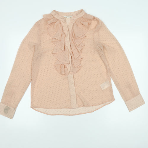 H&M Women's Beige Polka Dot Ruffle Blouse, Size 6