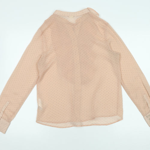 H&M Women's Beige Polka Dot Ruffle Blouse, Size 6