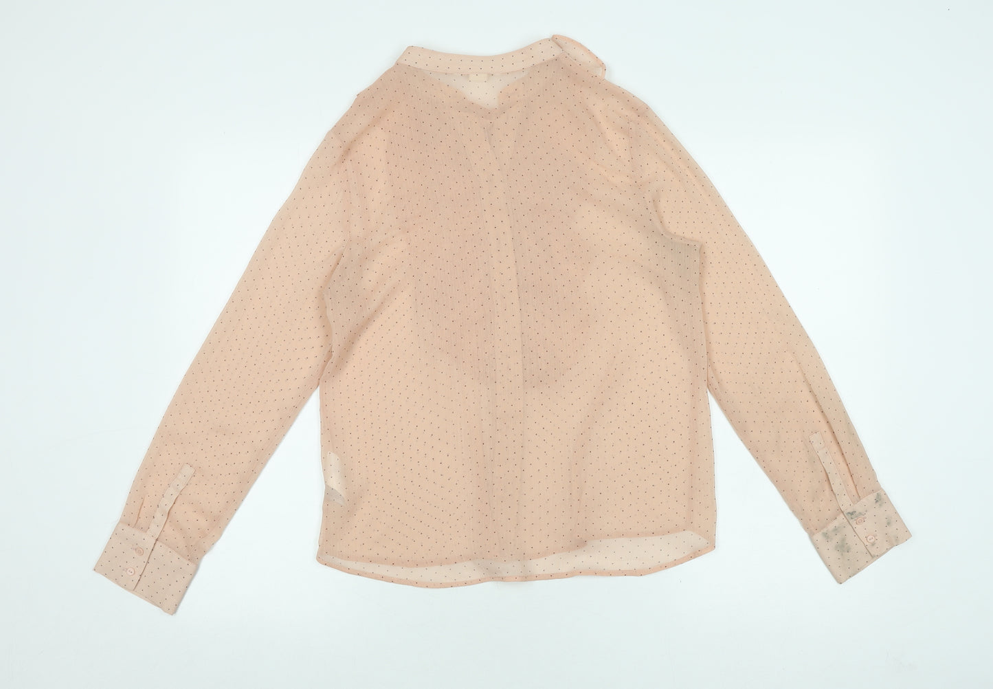 H&M Women's Beige Polka Dot Ruffle Blouse, Size 6