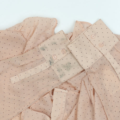 H&M Women's Beige Polka Dot Ruffle Blouse, Size 6