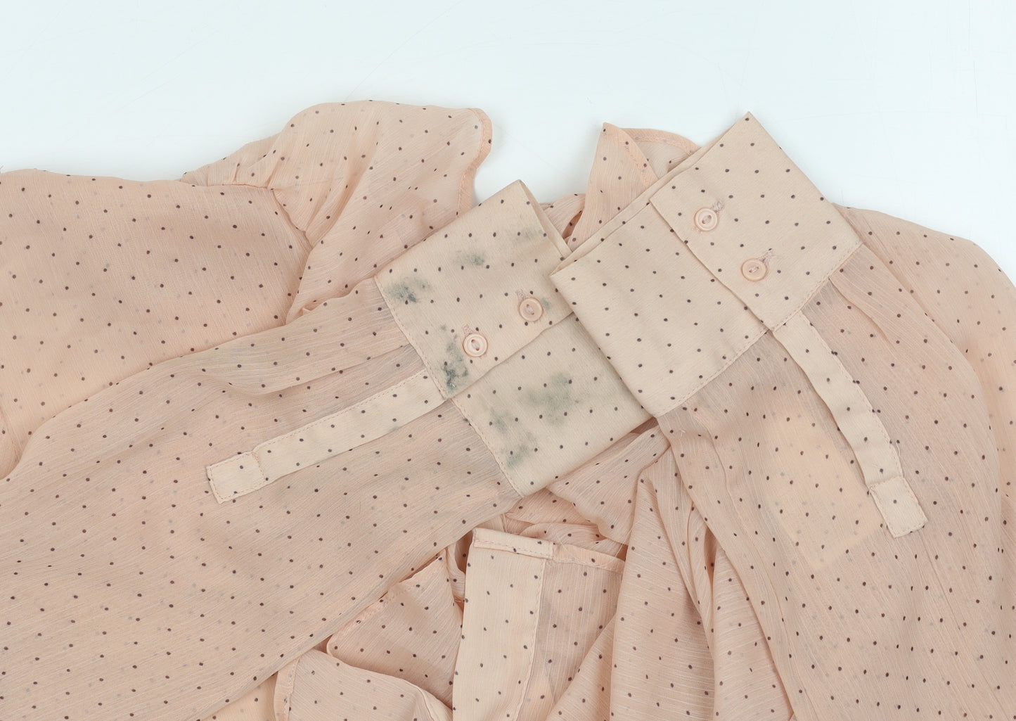 H&M Women's Beige Polka Dot Ruffle Blouse, Size 6