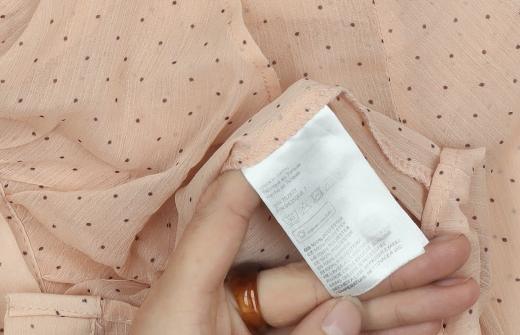 H&M Women's Beige Polka Dot Ruffle Blouse, Size 6