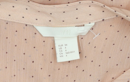 H&M Women's Beige Polka Dot Ruffle Blouse, Size 6
