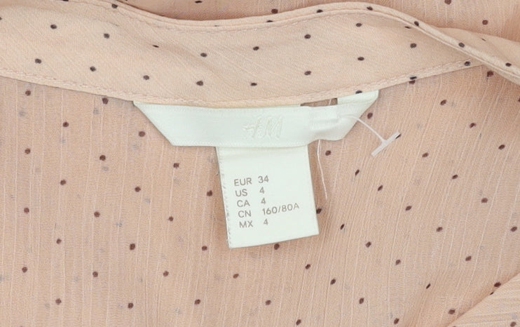 H&M Women's Beige Polka Dot Ruffle Blouse, Size 6