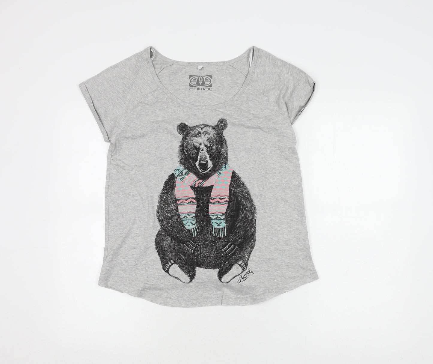 Animal Women's Grey Graphic T-Shirt Size 10 Casual