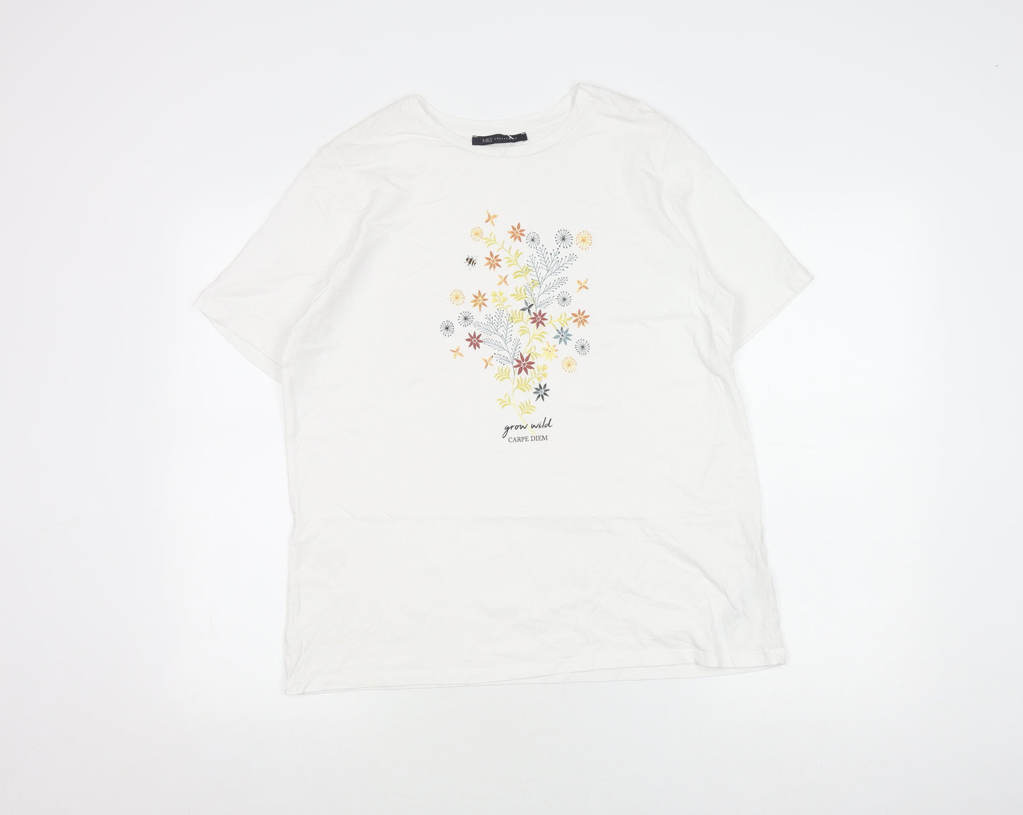 Marks and Spencer Women's White Cotton T-Shirt Size 14