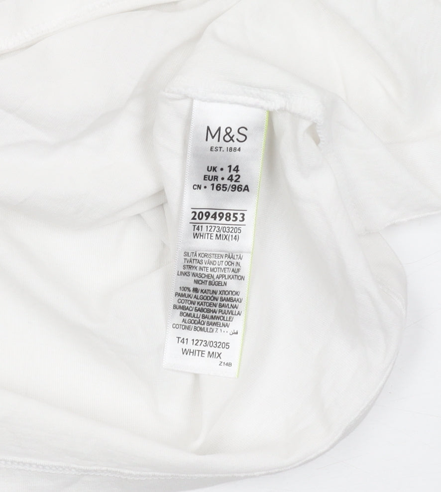 Marks and Spencer Women's White Cotton T-Shirt Size 14