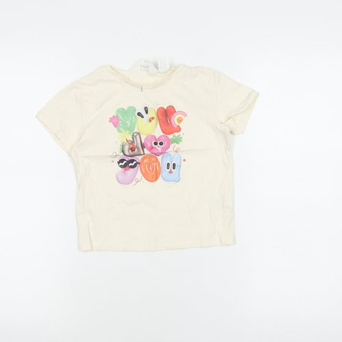 H&M Girls Ivory Graphic T-Shirt, Size 4-6 Years, Cotton
