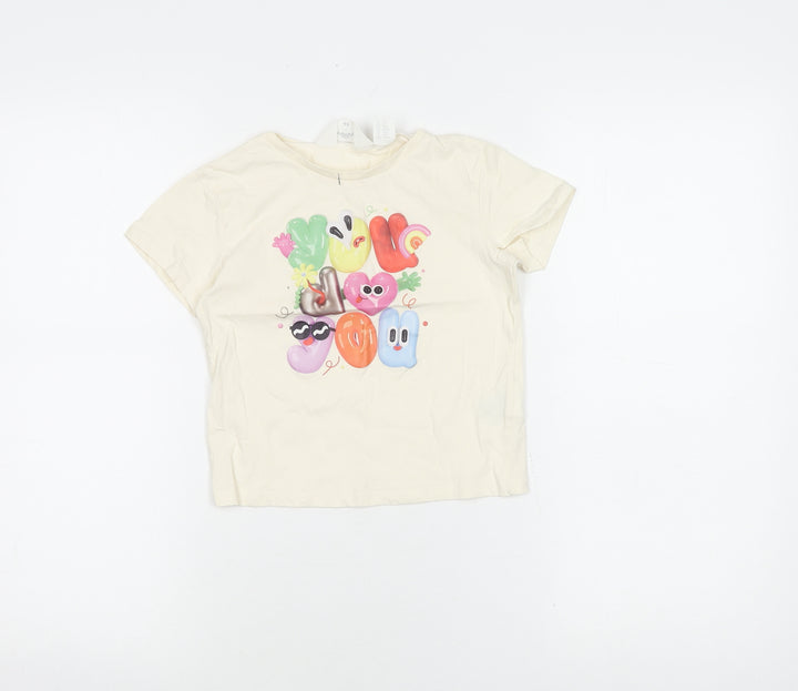 H&M Girls Ivory Graphic T-Shirt, Size 4-6 Years, Cotton