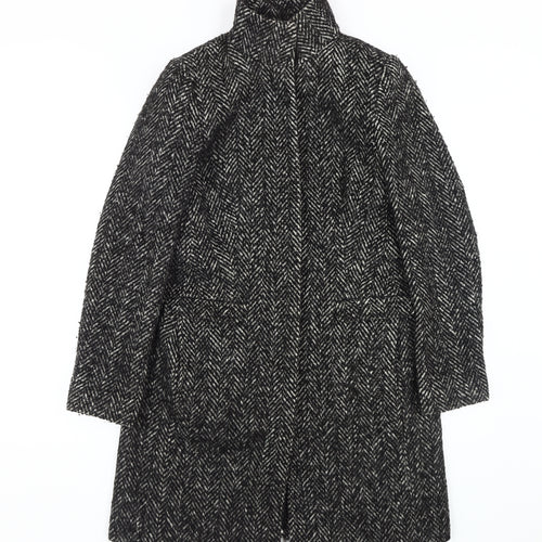 John Lewis Black Herringbone Coat - Size 8