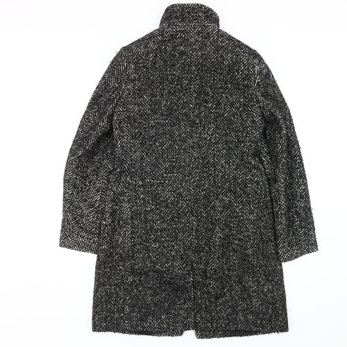 John Lewis Black Herringbone Coat - Size 8