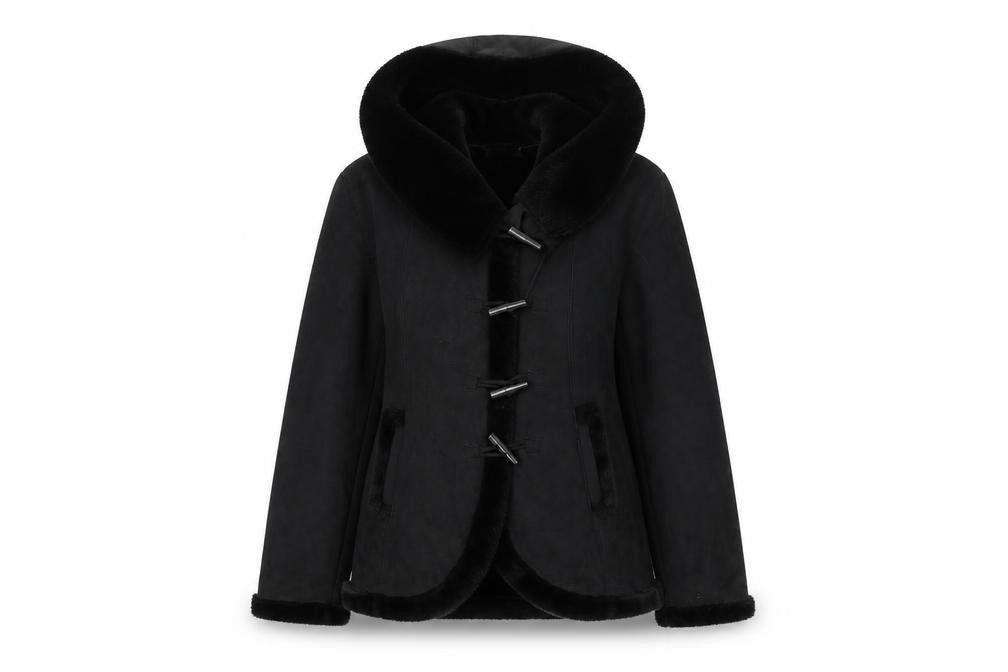Front view of Miss Fiori Women's Black Hooded Jacket, size 16