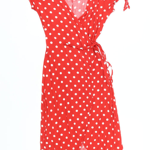 H&M Women's Red Polka Dot Wrap Dress, Size 8