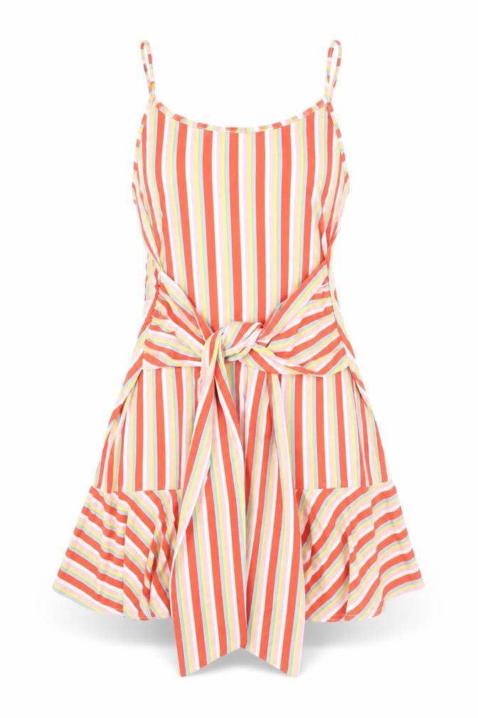 Front view of Boohoo Women's Multicoloured Striped Slip Dress