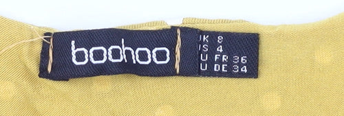 Boohoo Yellow Polka Dot Wrap Dress, Size 8, Casual Chic