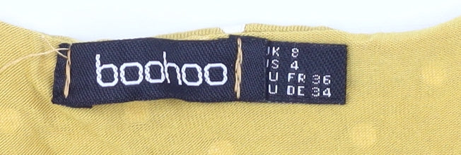 Boohoo Yellow Polka Dot Wrap Dress, Size 8, Casual Chic