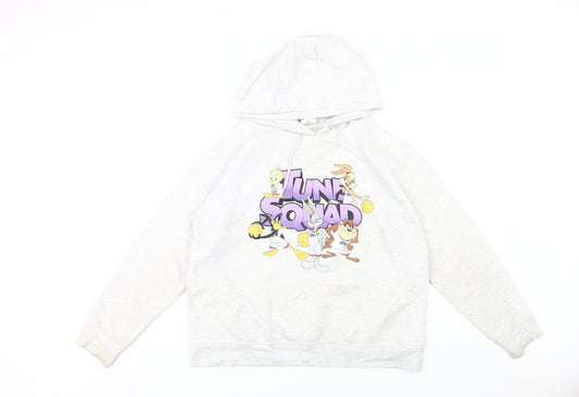 Front view of Space Jam unisex white pullover hoodie m