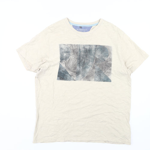 John Rocha Men's Beige Graphic Print T-Shirt M