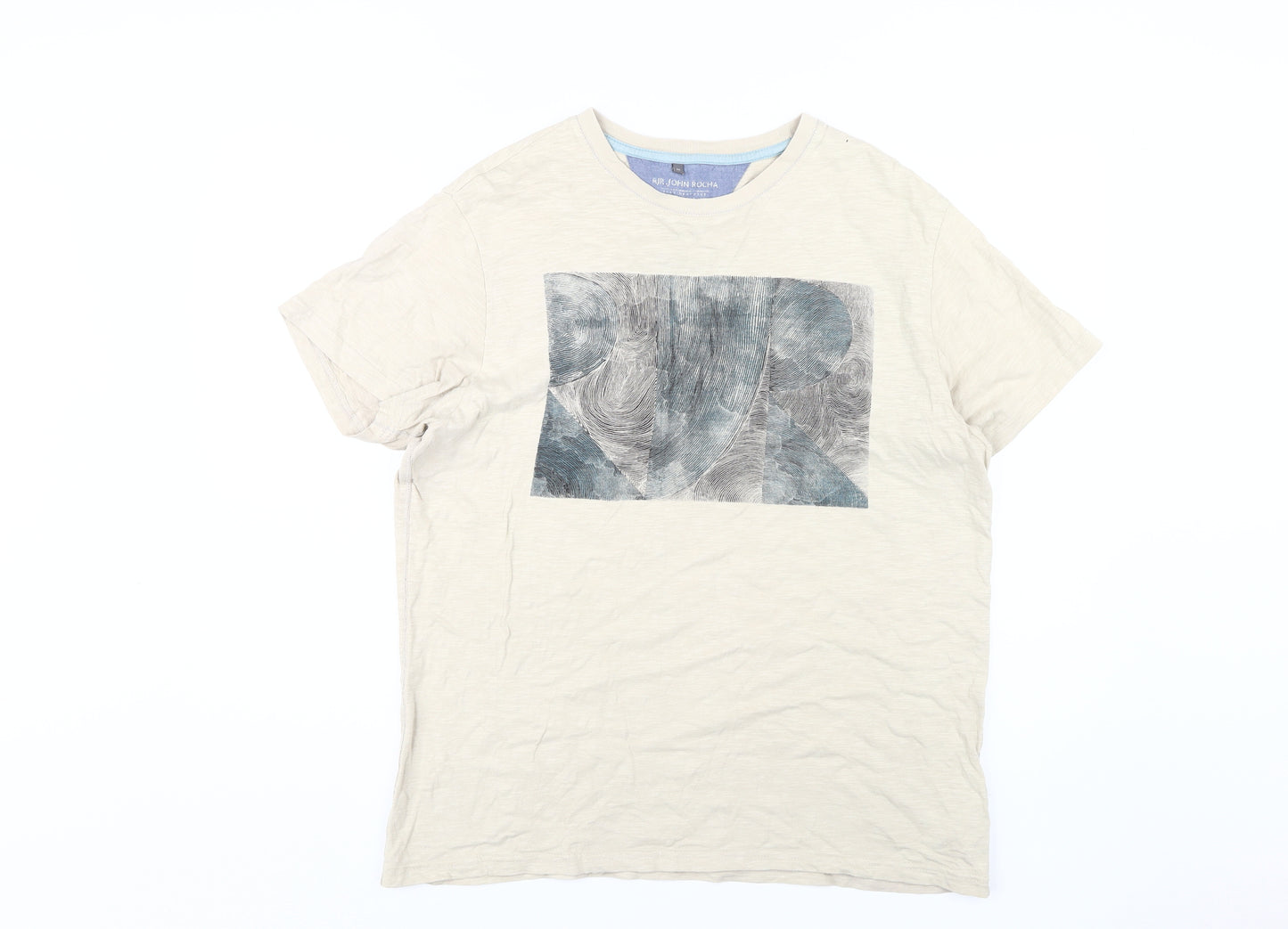 John Rocha Men's Beige Graphic Print T-Shirt M