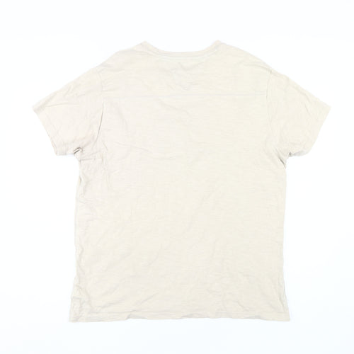 John Rocha Men's Beige Graphic Print T-Shirt M