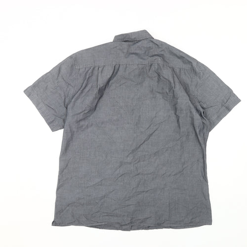 Marks and Spencer Men's Grey Cotton Button-Up Shirt L