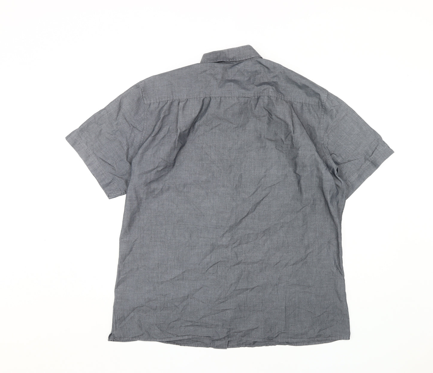 Marks and Spencer Men's Grey Cotton Button-Up Shirt L