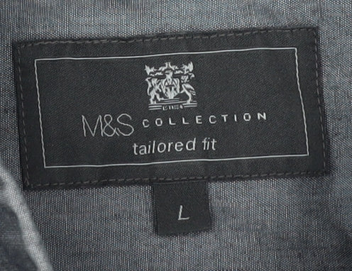 Marks and Spencer Men's Grey Cotton Button-Up Shirt L