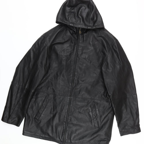 Cecil Gee Men's Black Leather XL Hooded Jacket