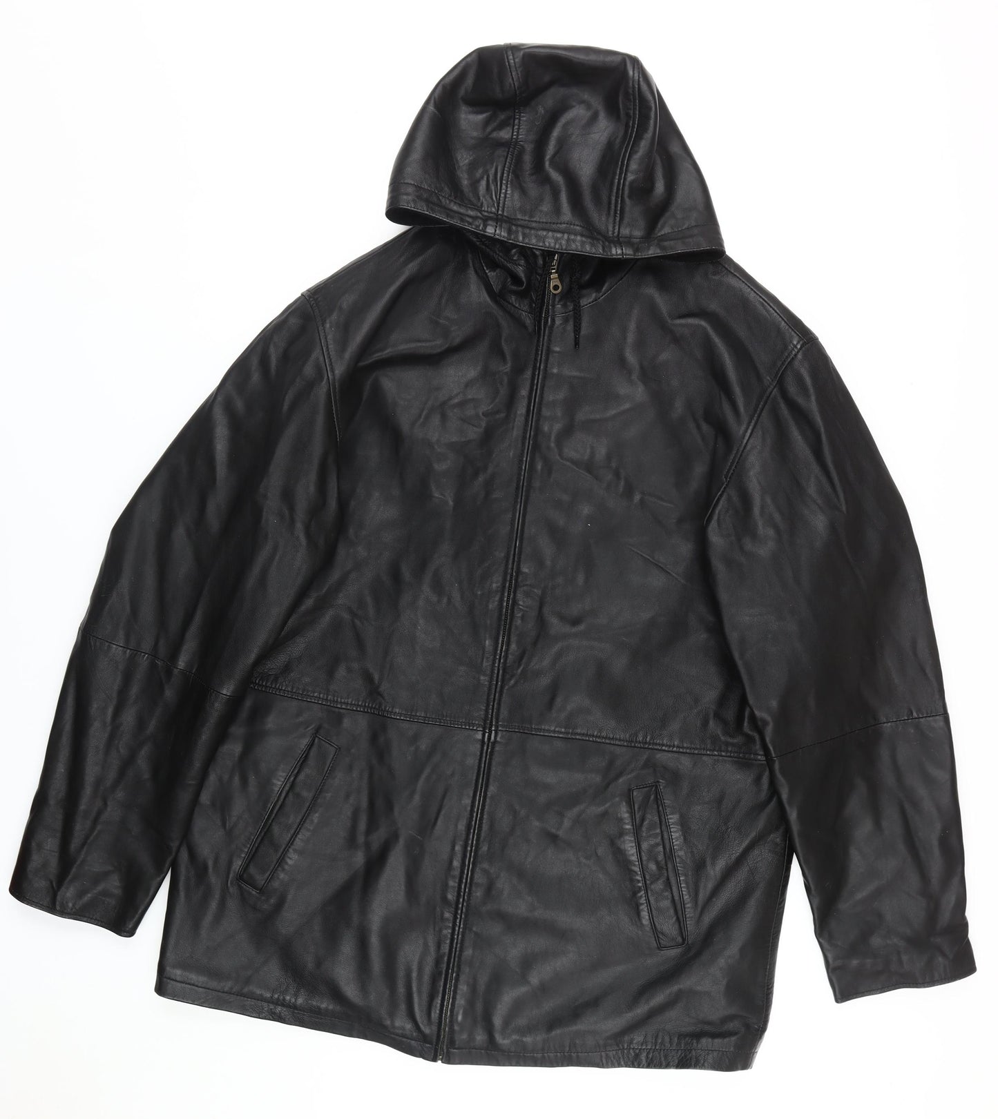 Cecil Gee Men's Black Leather XL Hooded Jacket