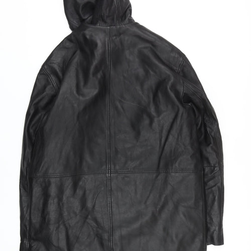 Cecil Gee Men's Black Leather XL Hooded Jacket