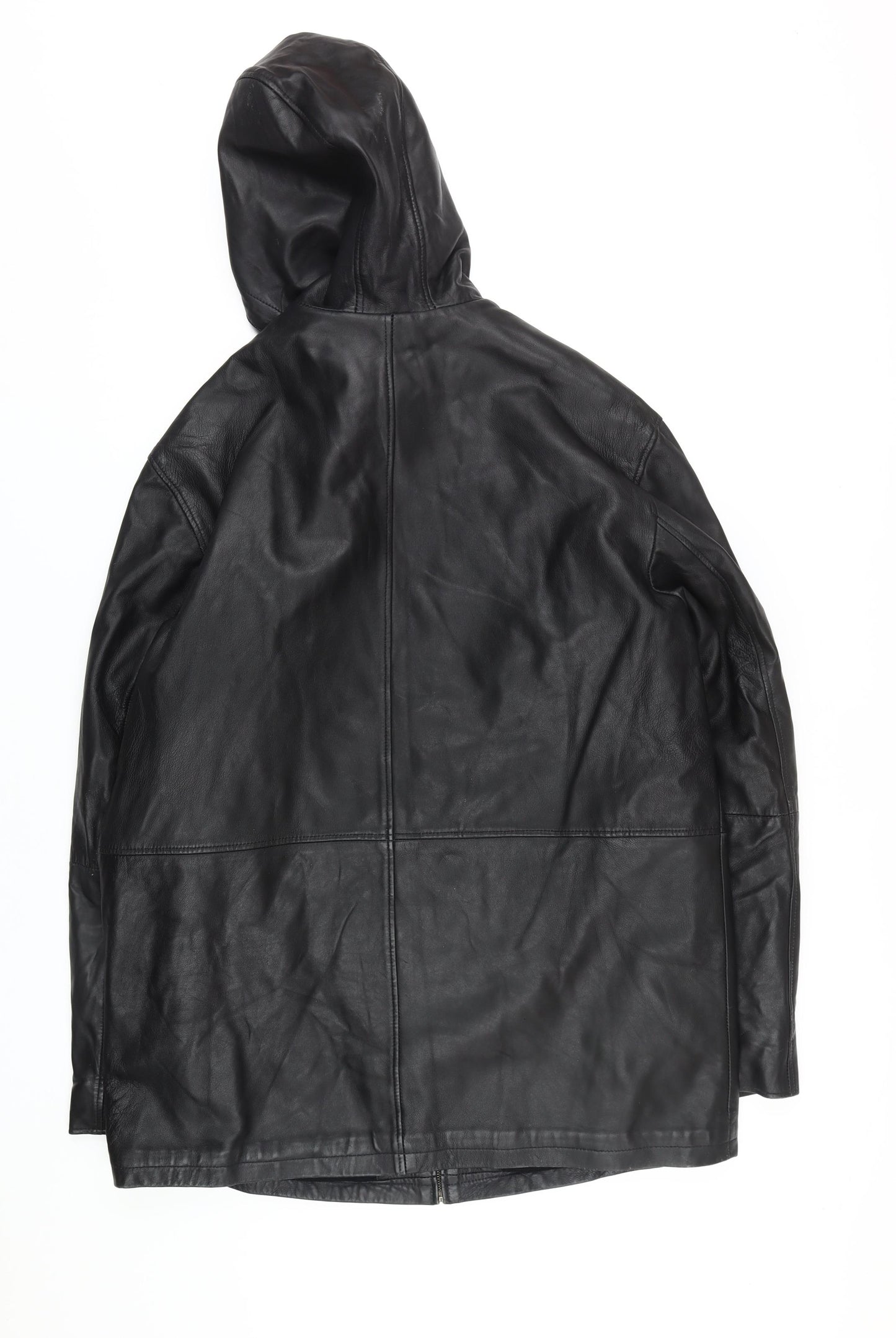 Cecil Gee Men's Black Leather XL Hooded Jacket