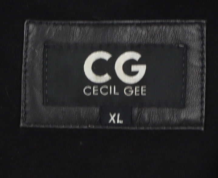 Cecil Gee Men's Black Leather XL Hooded Jacket