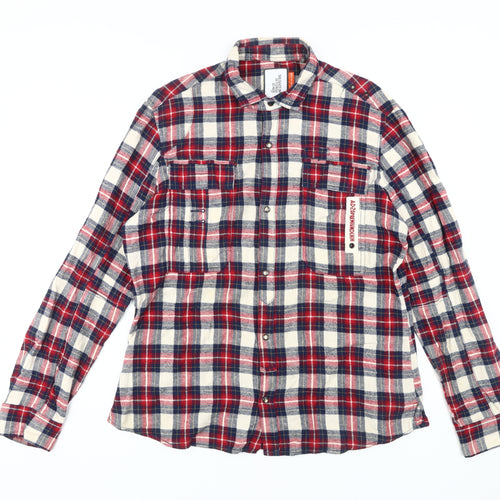 Next Men's Red Checkered Cotton Long Sleeve Shirt L