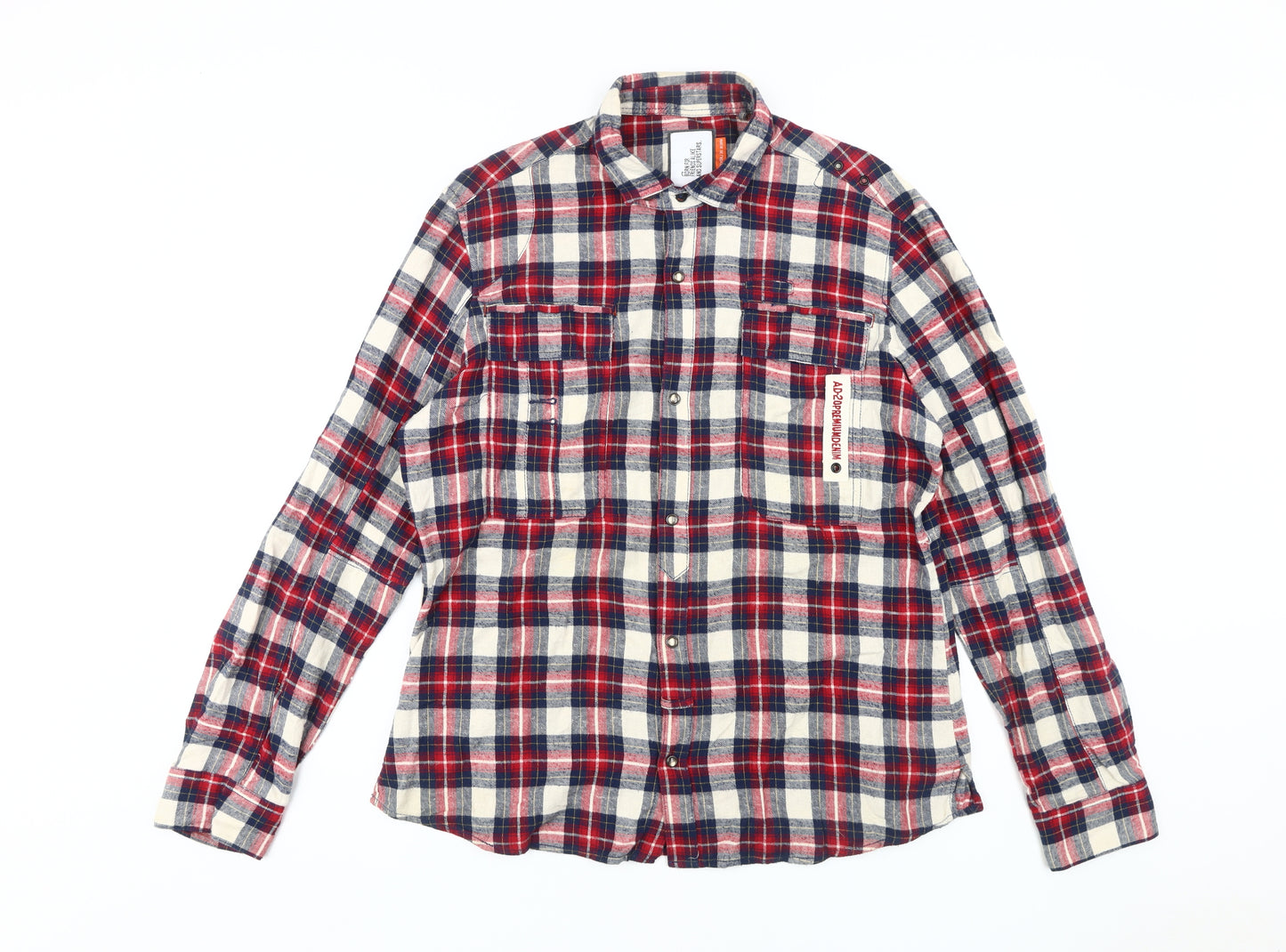Next Men's Red Checkered Cotton Long Sleeve Shirt L
