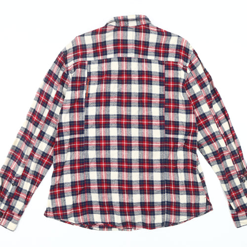 Next Men's Red Checkered Cotton Long Sleeve Shirt L