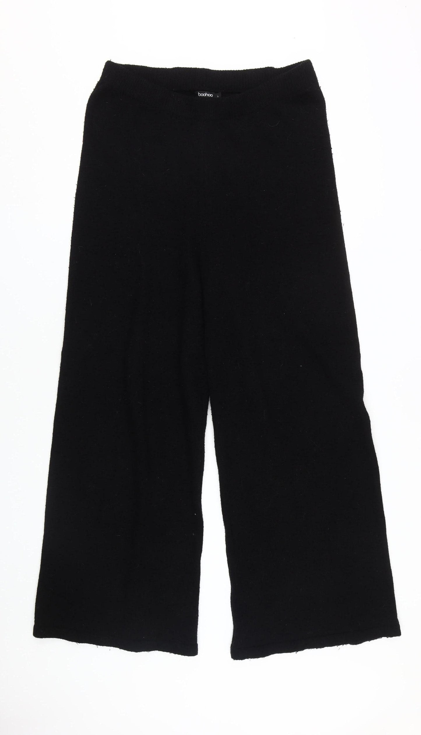 Boohoo Women Black Wide-Leg Trousers Size L