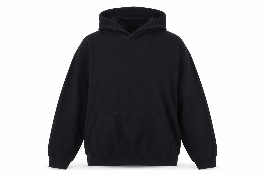 Front view of boohoo unisex black l pullover graphic hoodie