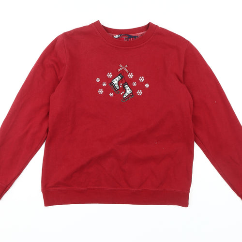 Isle Women's Red Embroidered Pullover Sweatshirt M