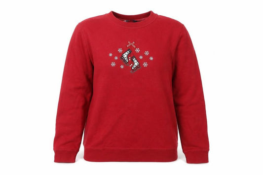Front view of Isle Women's Red Embroidered Pullover Sweatshirt M