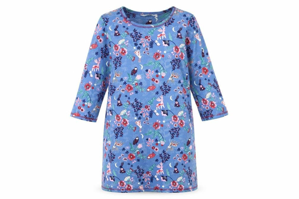 ISLE Women's Blue Floral 3/4 Sleeve Nightshirt Size 10-12