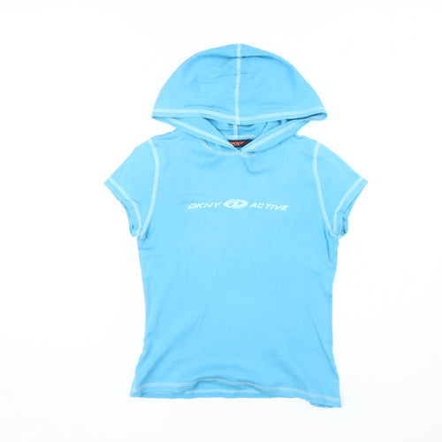 DKNY Women's Blue Hooded T-Shirt, Size M, Casual Cotton