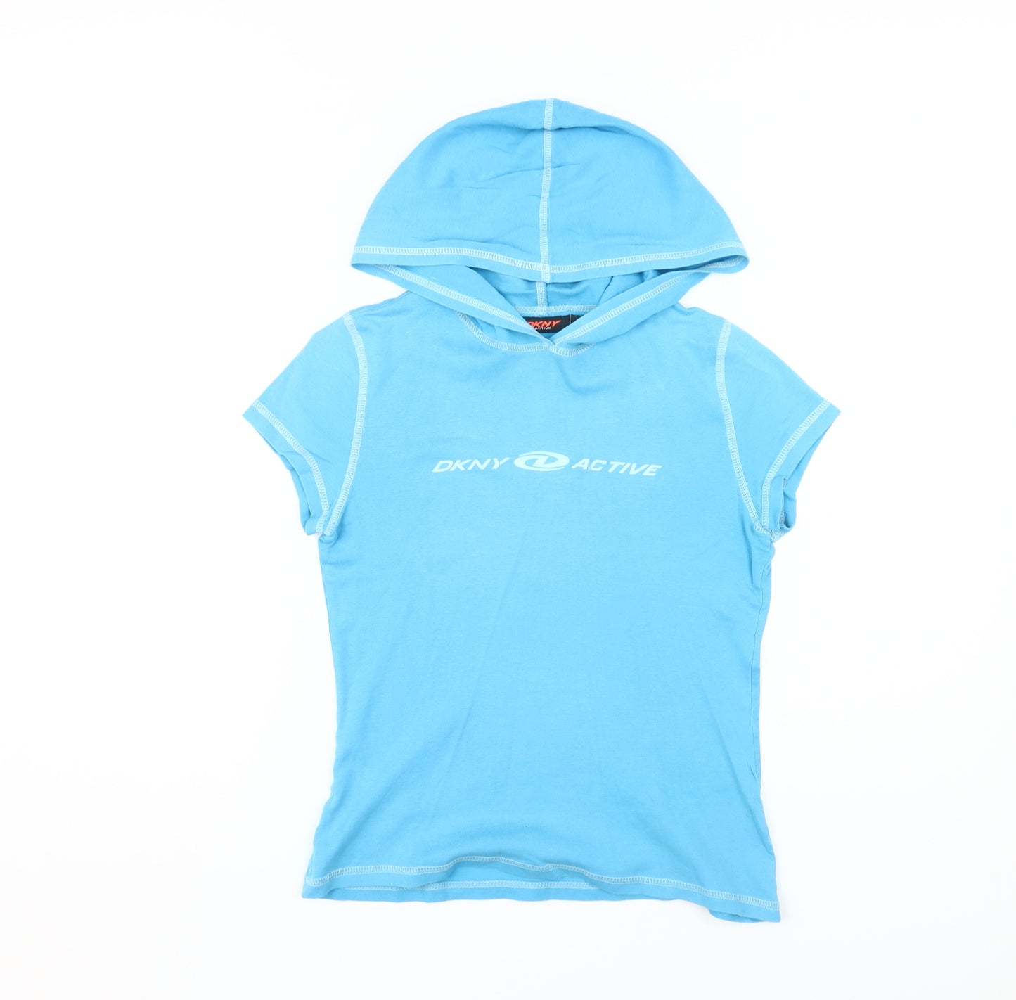 DKNY Women's Blue Hooded T-Shirt, Size M, Casual Cotton