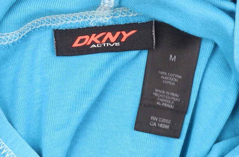 DKNY Women's Blue Hooded T-Shirt, Size M, Casual Cotton